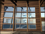 view from residential commons looking at observation tower
